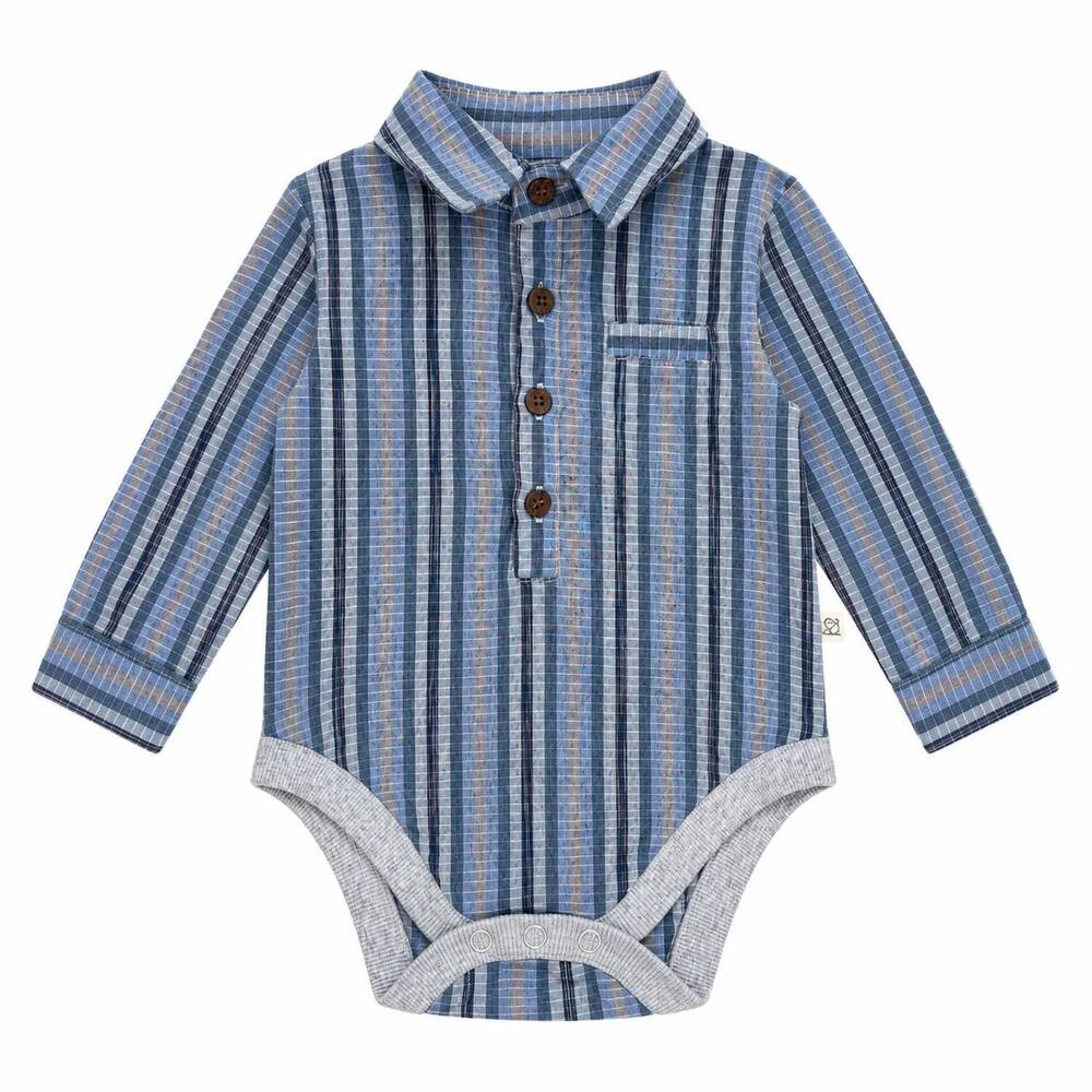 NEW ME & HENRY kid's plaid onesie in jasper blue